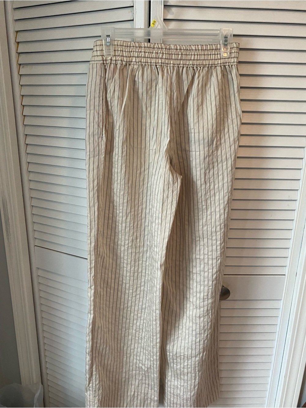 Zara Cream Pinstripe Elastic-Waist Chinos